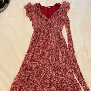 Boho flutter-sleeve Angashion red and white dress (barely used)